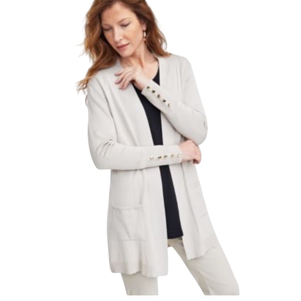 JM Collection Womens Open Front Cardigan Pebble Beige XL Button Detail